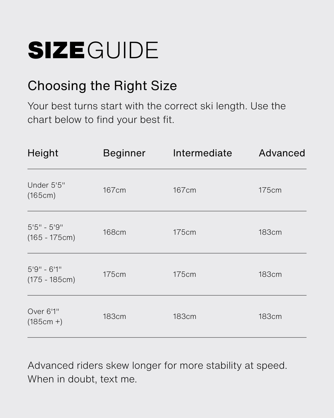 DIRECT 95 size guide